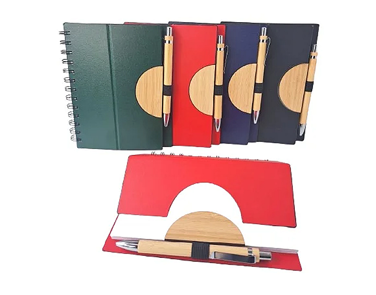 MP-LEL009 - Libreta Ecologica Tapa Dura con Lapicero Bambu y Porta Celular 14 x 18