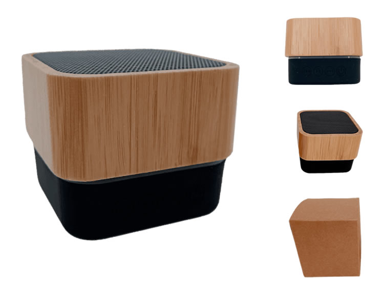 MP-PAR008 - Mini Parlante Altavoz Bluetooth Bambu Cuadrado