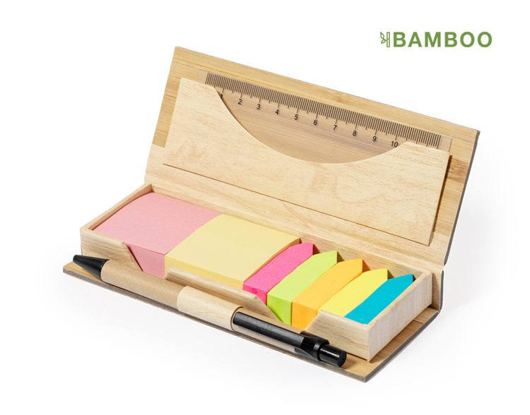 Porta Taco con Post It Ecologico de Bambu y Lapicero