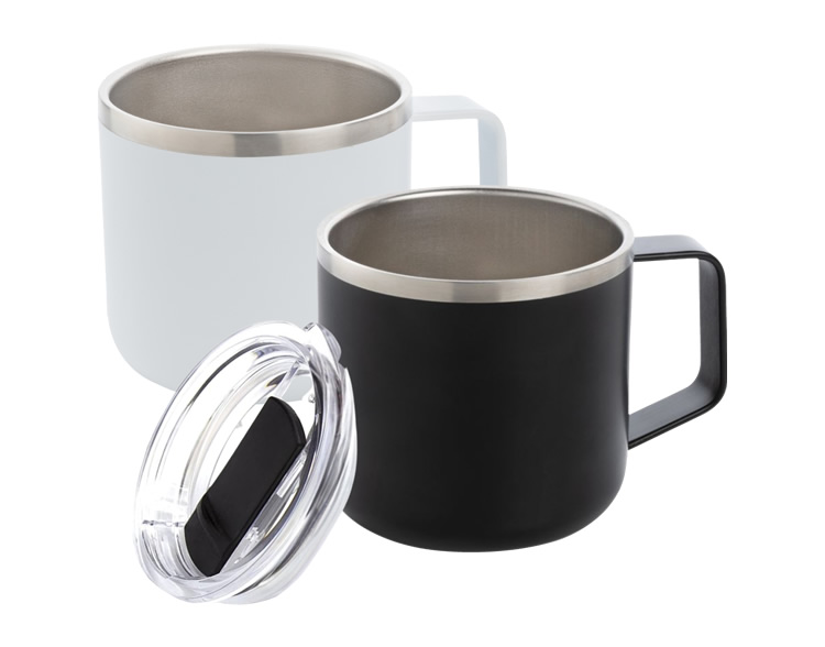 Mug Acero Inoxidable con Tapa Acrilica y Asa 320 ML
