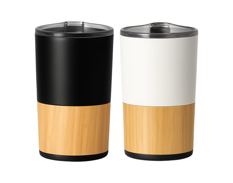 Mug Acero Inoxidable con Tapa Acrilica y Bambu 400 ML