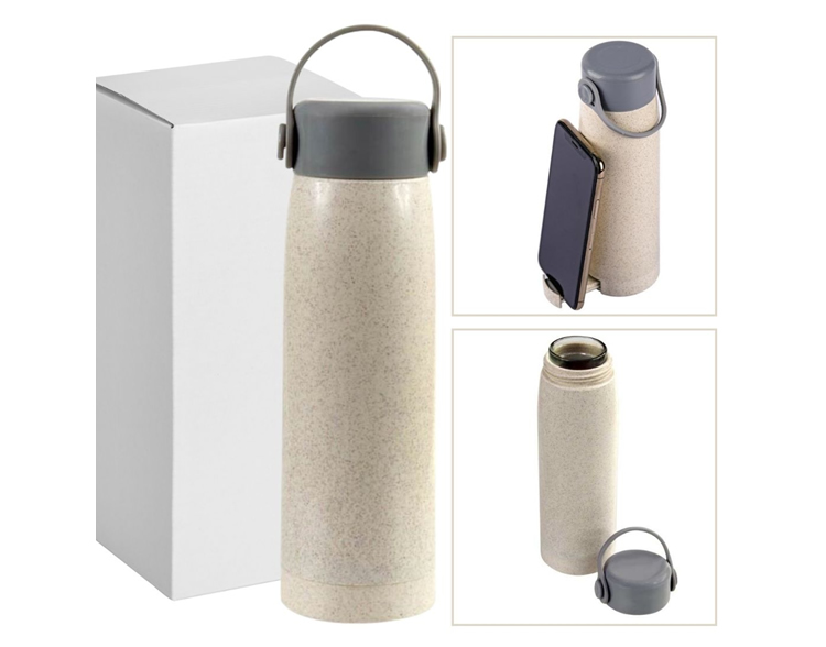 Mug Fibra de Trigo con Vidrio Interno y Soporte de Celular 320 ML