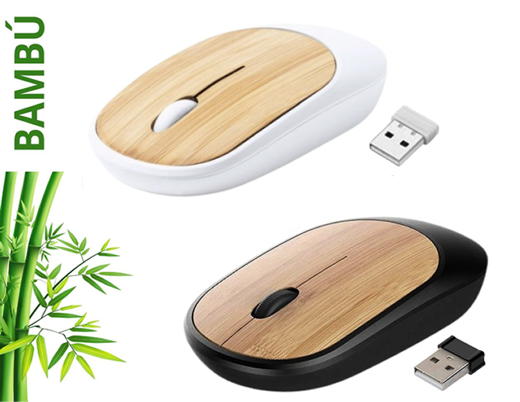 Mouse Inalambrico Bambu con Plastico